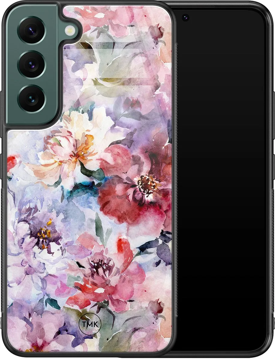 Casevibes Hoesje Samsung Galaxy S22 - Paars Bloemen Acryl