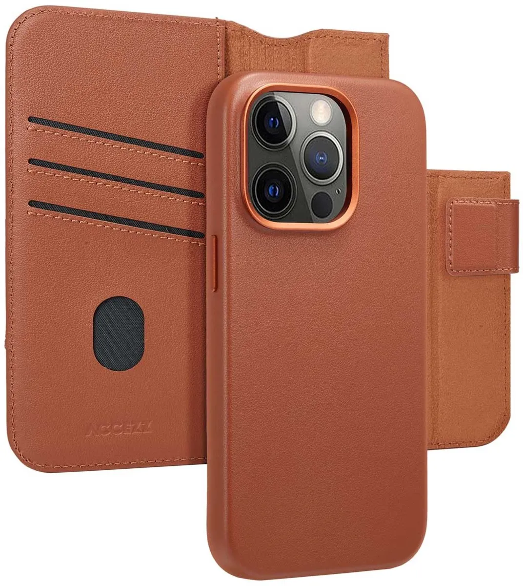 Accezz iPhone 14 Pro Hoesje 2-in-1 Leather Bookcase - 3 Pasjes - Bruin