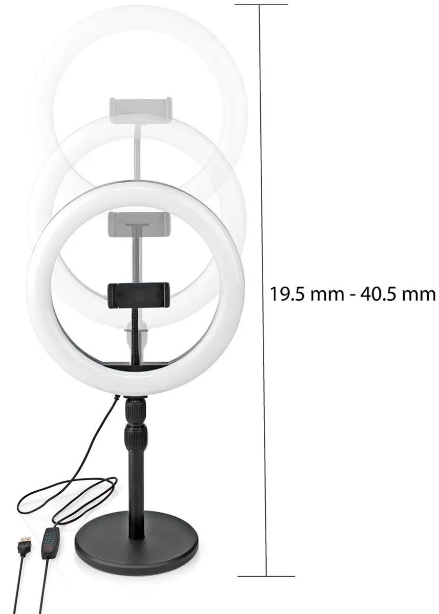 Nedis Ringlicht - 10 inch - 120 LED's - 2700 - 6700 K - Bureau - Zwart