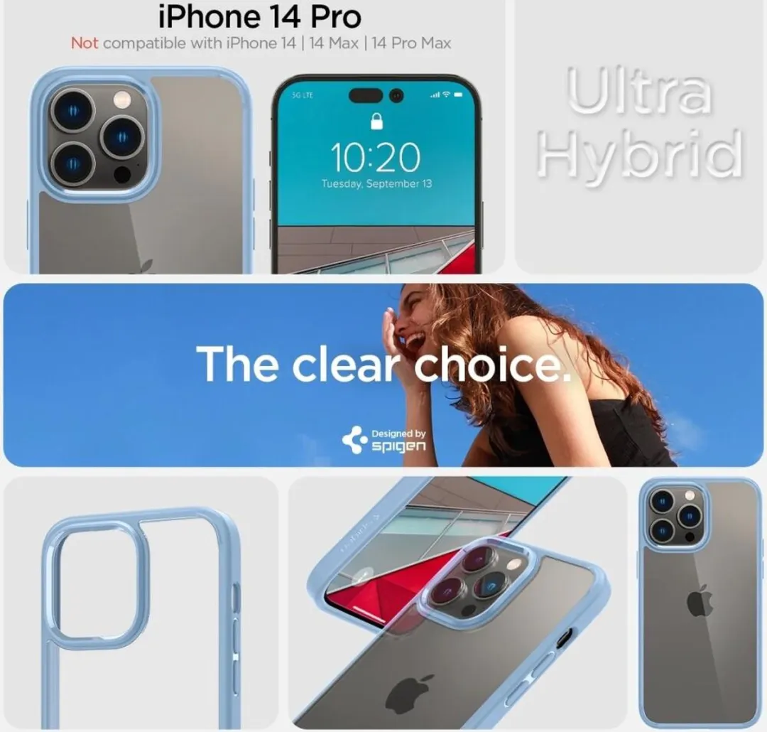 Spigen Crystal Hybrid iPhone 14 Pro Hoesje - Transparant Blauw