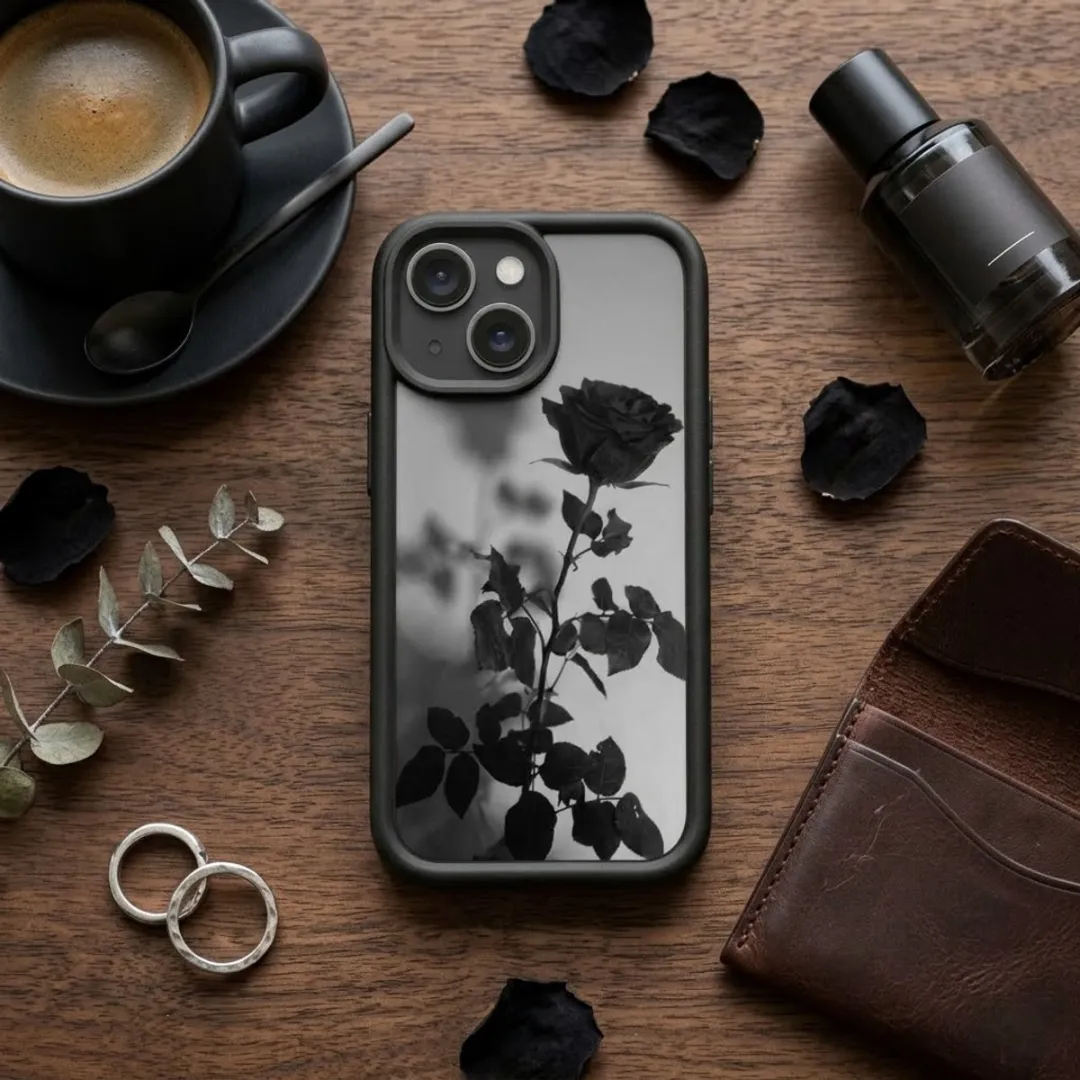 NUVEX iPhone 15 Hoesje - Zwart/Transparant - Roosprint