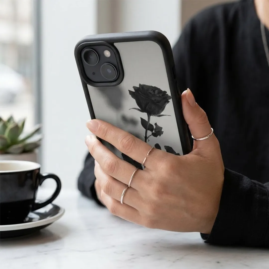 NUVEX iPhone 15 Hoesje - Zwart/Transparant - Roosprint