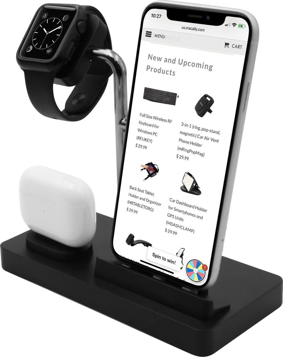 Macally MWATCHSTAND3 3-in-1 Standaard - Apple Watch/iPhone - Zwart