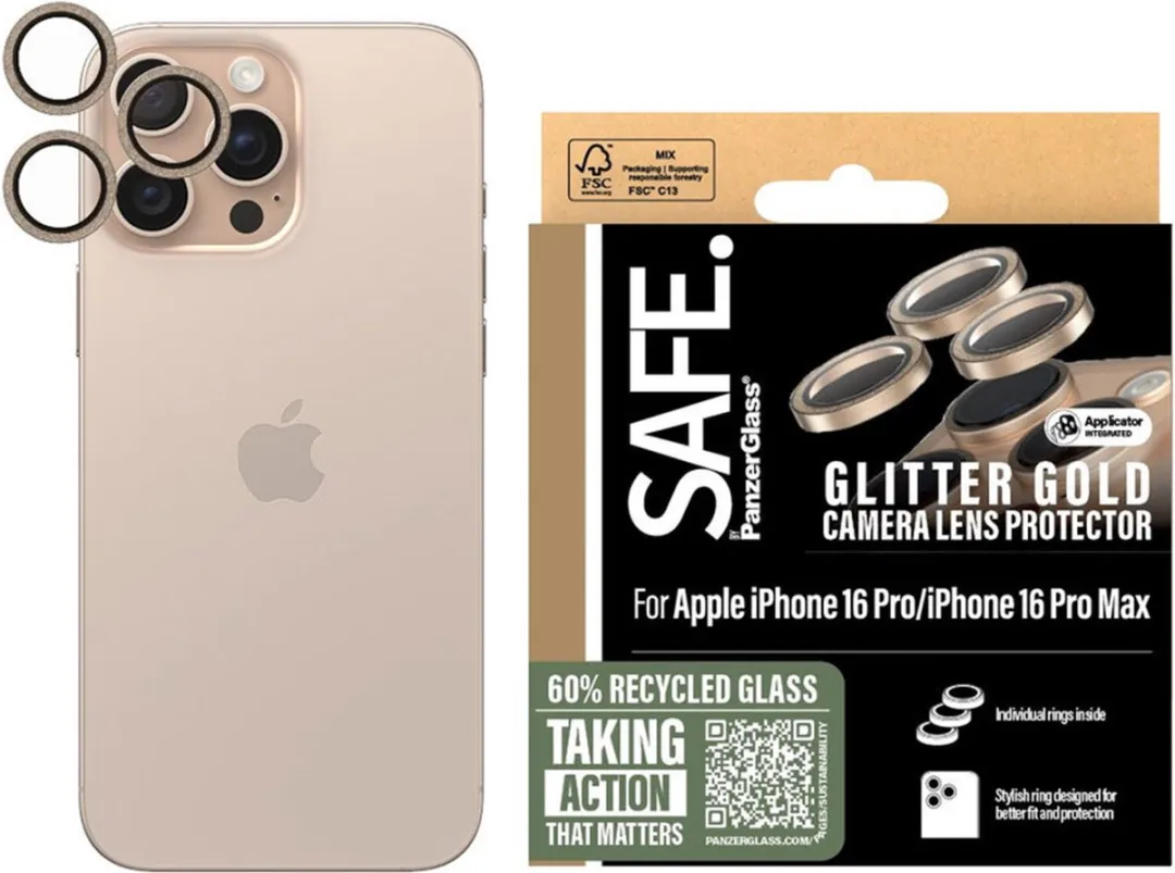 PanzerGlass SAFE Camera Lens Protector iPhone 16 Pro/Pro Max - Glitter Gold