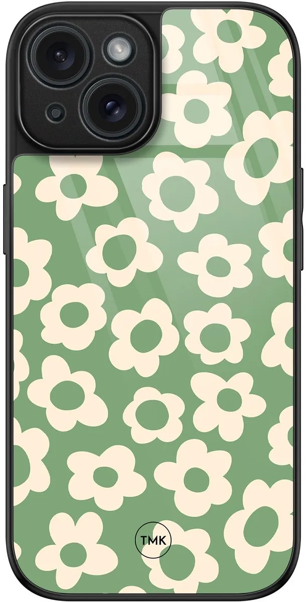 Casevibes iPhone 15 Hoesje Retro Cute Flowers Groen