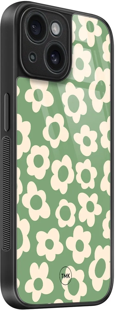Casevibes iPhone 15 Hoesje Retro Cute Flowers Groen - TPU