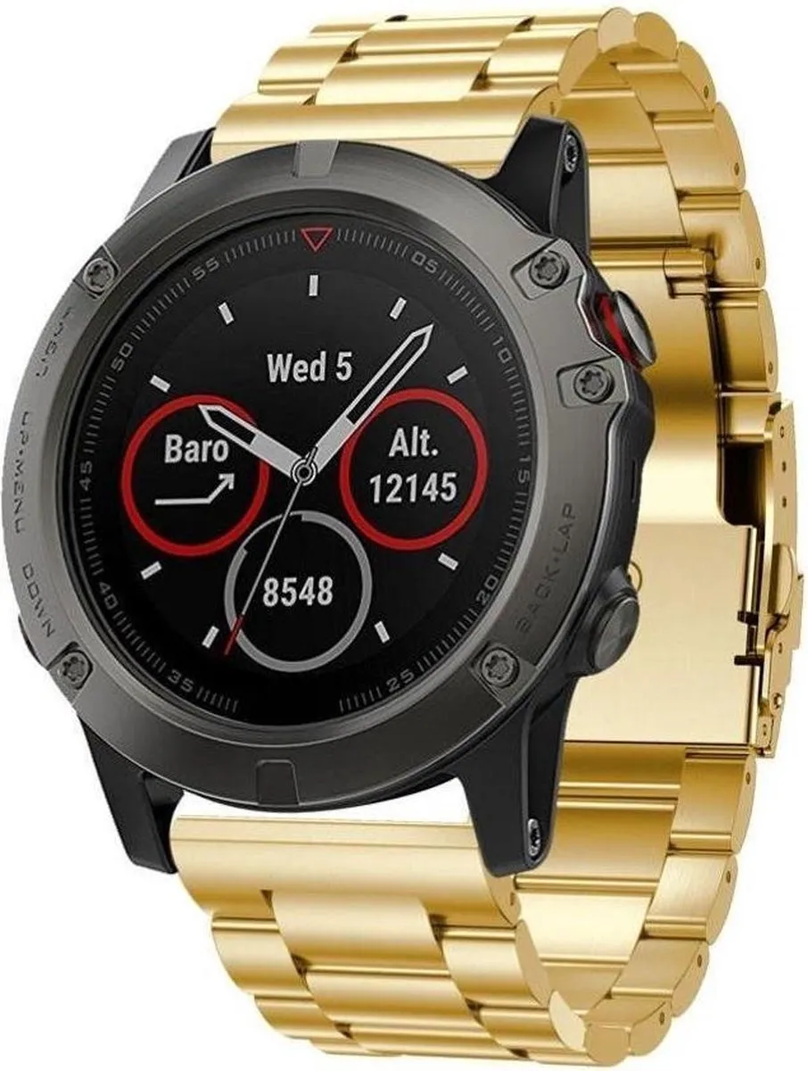 Just in Case RVS Bandje Garmin Fenix 5X - M/L - Goud