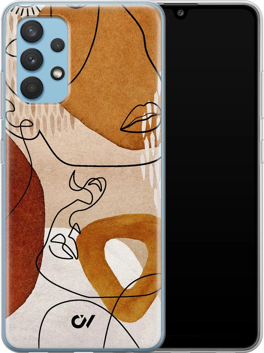 Casevibes Hoesje Samsung Galaxy A32 4G - Abstract Shape Faces - Bruin