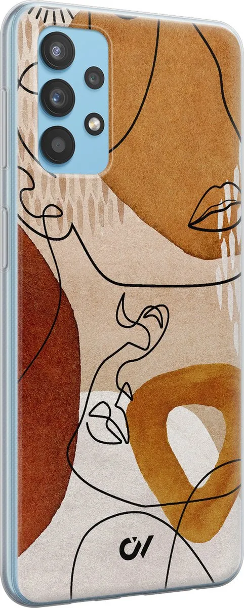 Casevibes Hoesje Samsung Galaxy A32 4G - Abstract Shape Faces - Bruin