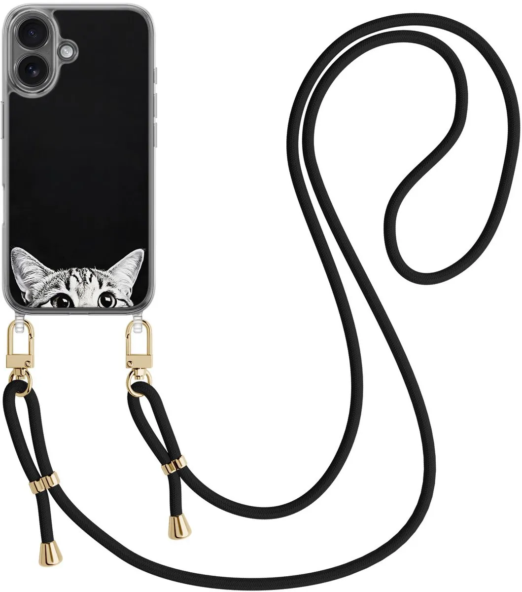 Casevibes iPhone 16 Telefoonhoesje - Kat Kiekeboe Print - Zwart