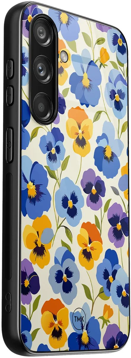 Casevibes Samsung Galaxy S24 Hoesje - Viooltjesmix Bloemen - TPU & Glas - afbeelding 2 van 3