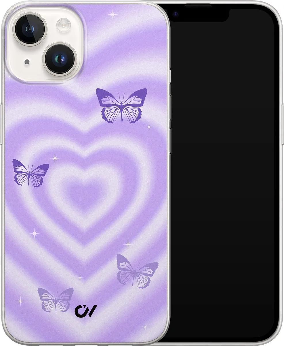 Casevibes Hoesje iPhone 14 Retro Hart Vlinder - Paars - A/14/UV/051