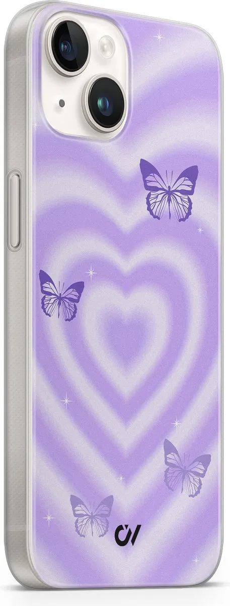 Casevibes Hoesje iPhone 14 Retro Hart Vlinder - Paars - A/14/UV/051