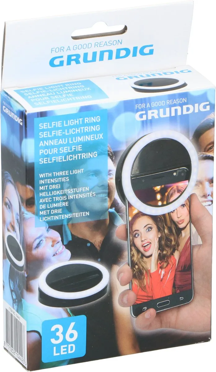 Grundig Selfie Ring Light 36 LED - 3 standen - Ø8,5 cm