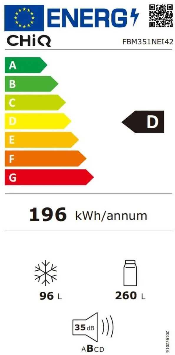 CHiQ FBM351NEI42 Koel-Vriescombinatie 356L - No Frost - 35dB