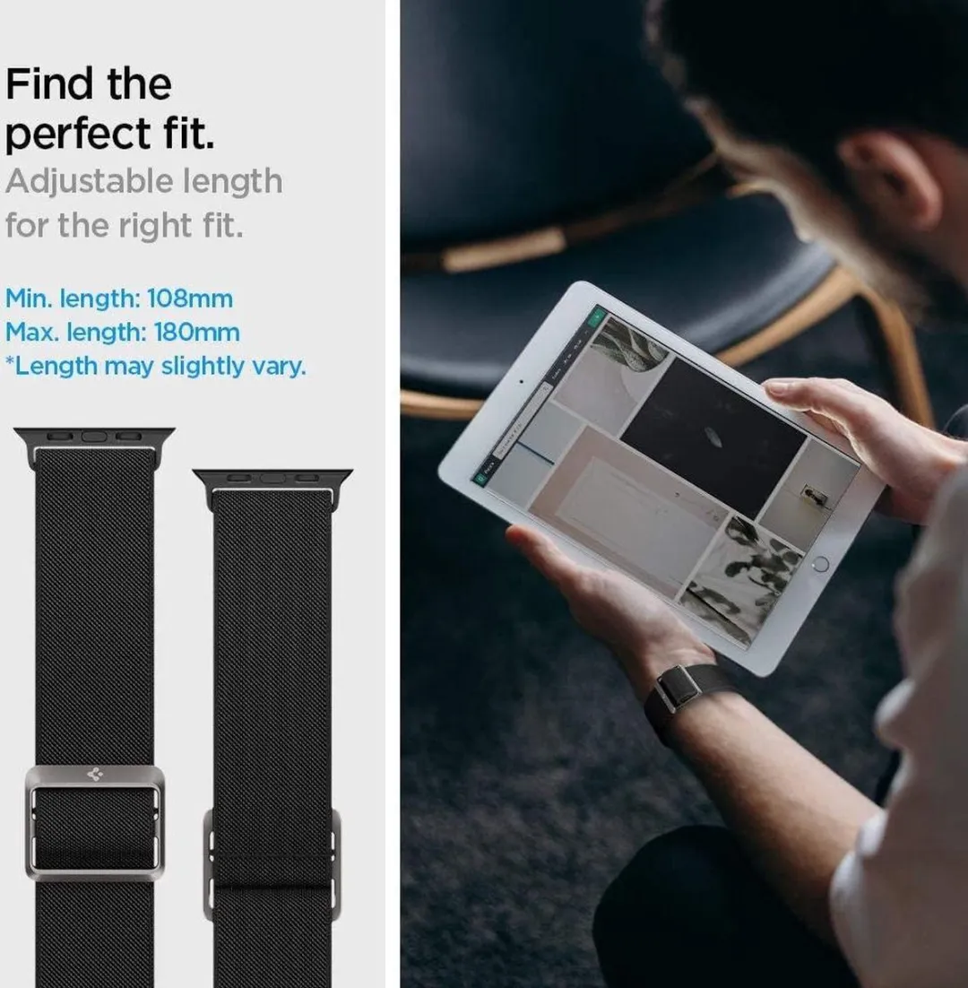 Spigen Lite Fit Band Apple Watch - 44/45/46/49mm Zwart - afbeelding 6 van 6