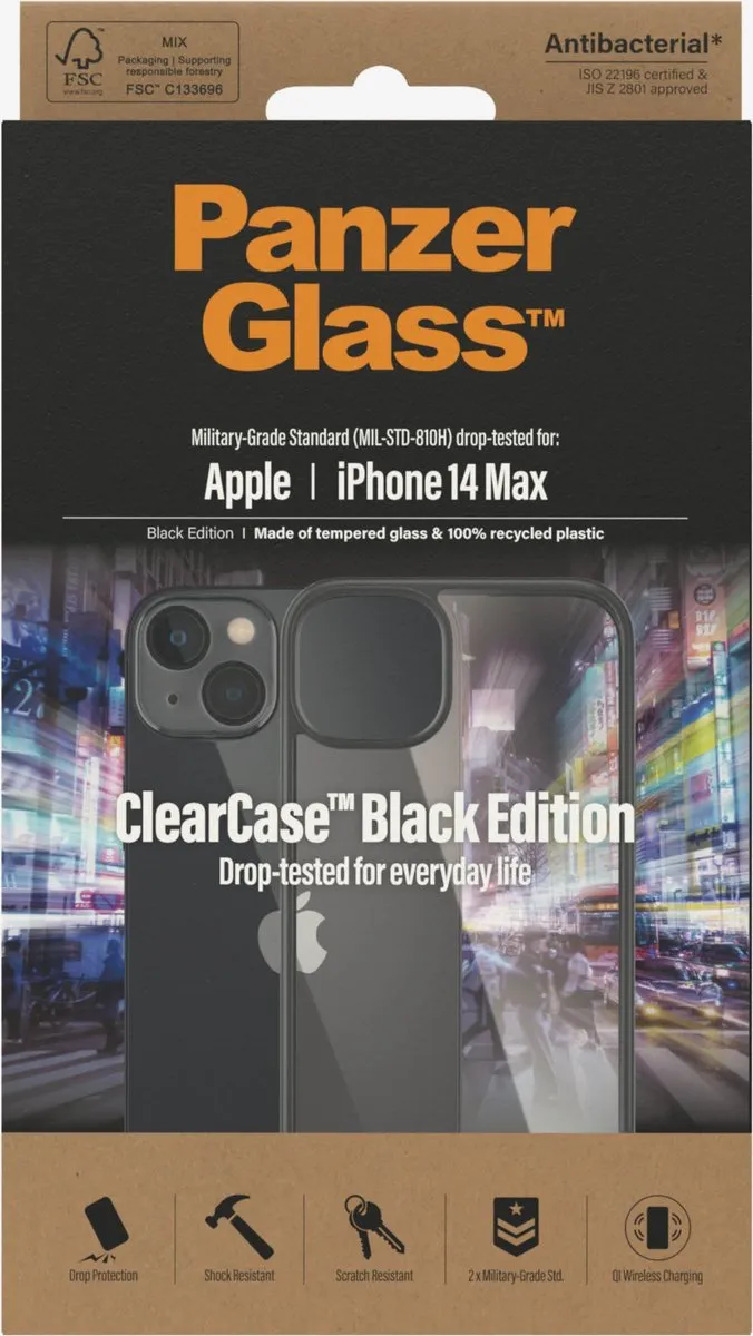 PanzerGlass ClearCase Antibacterieel iPhone 14 Plus - Zwart/Transparant
