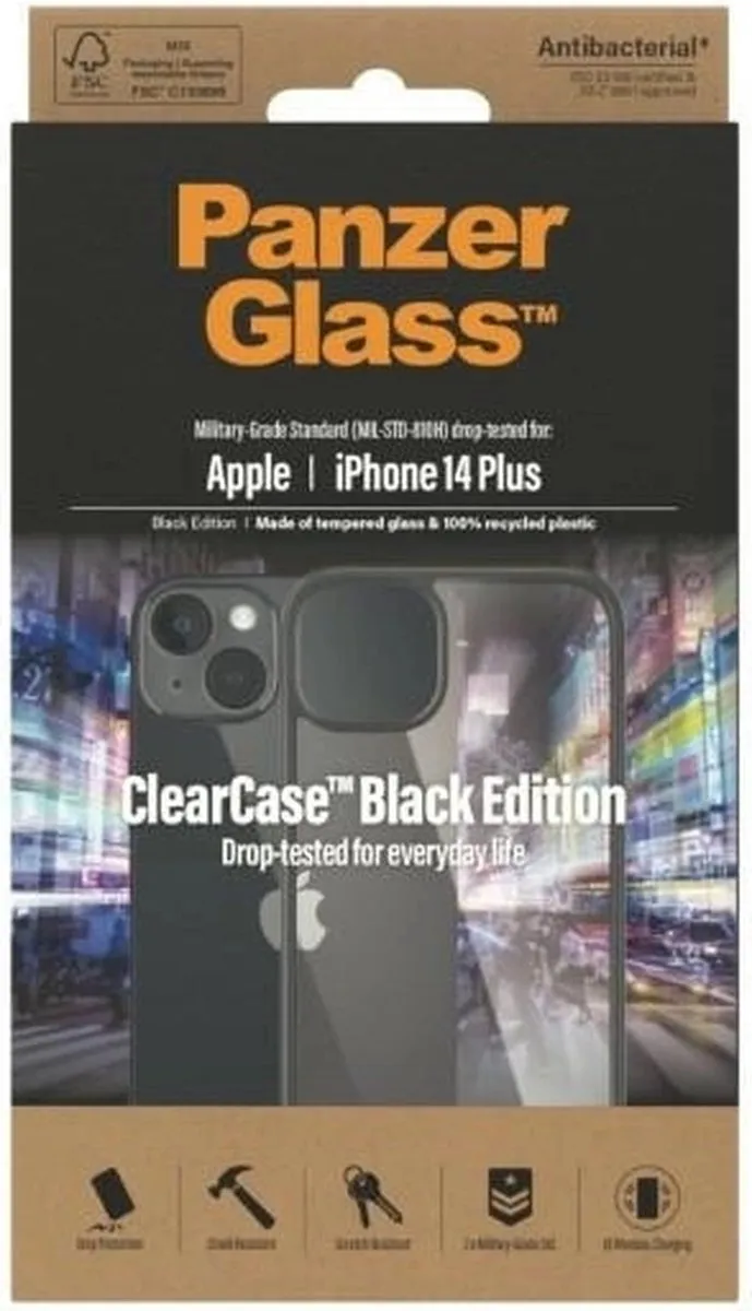 PanzerGlass ClearCase Antibacterieel iPhone 14 Plus - Zwart/Transparant - afbeelding 6 van 6