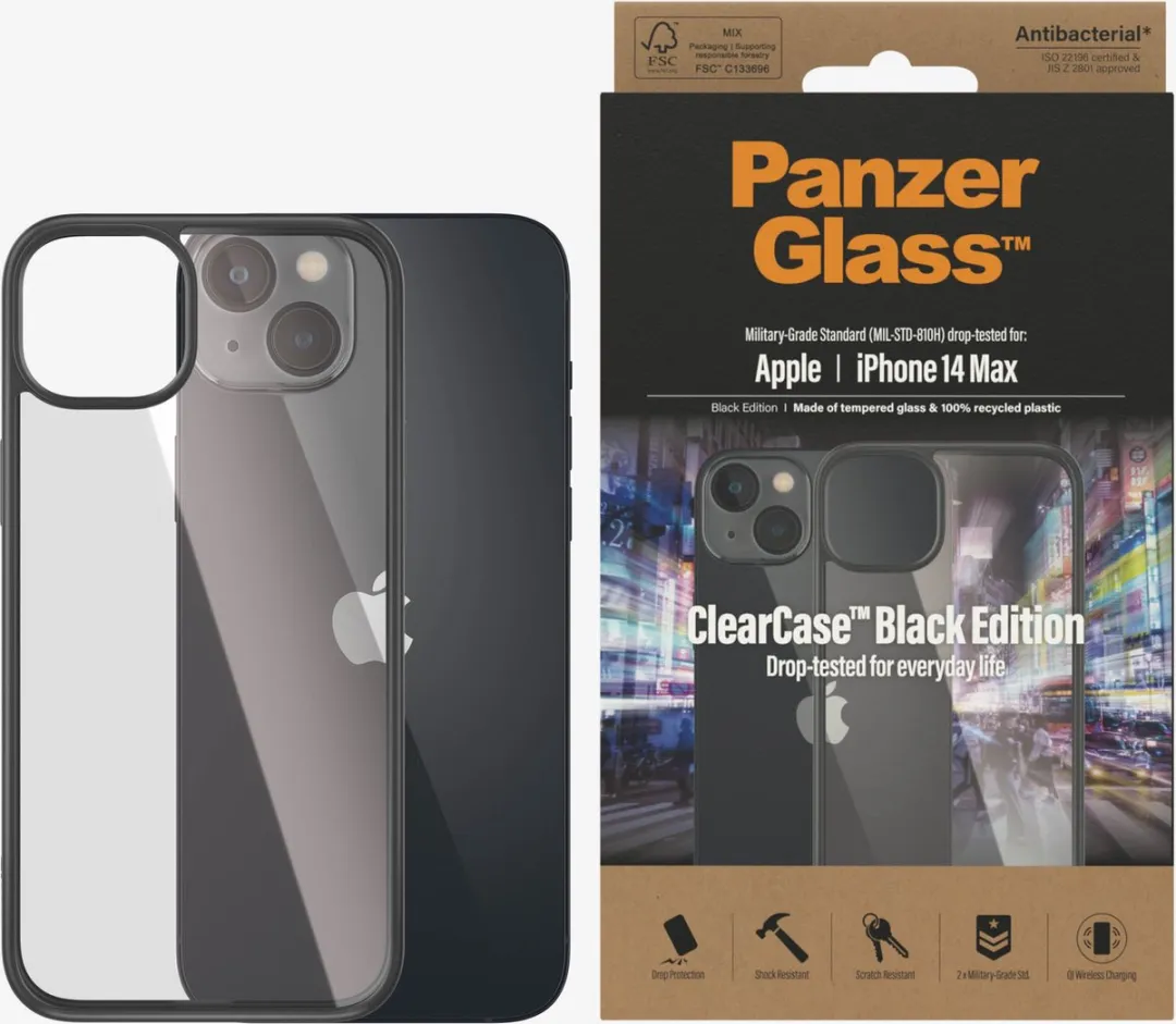 PanzerGlass ClearCase Antibacterieel iPhone 14 Plus - Zwart/Transparant