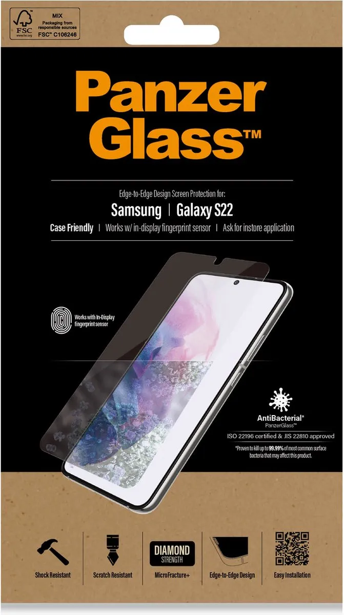 PanzerGlass Screenprotector Samsung Galaxy S22 - Edge to Edge - 1 Stuk