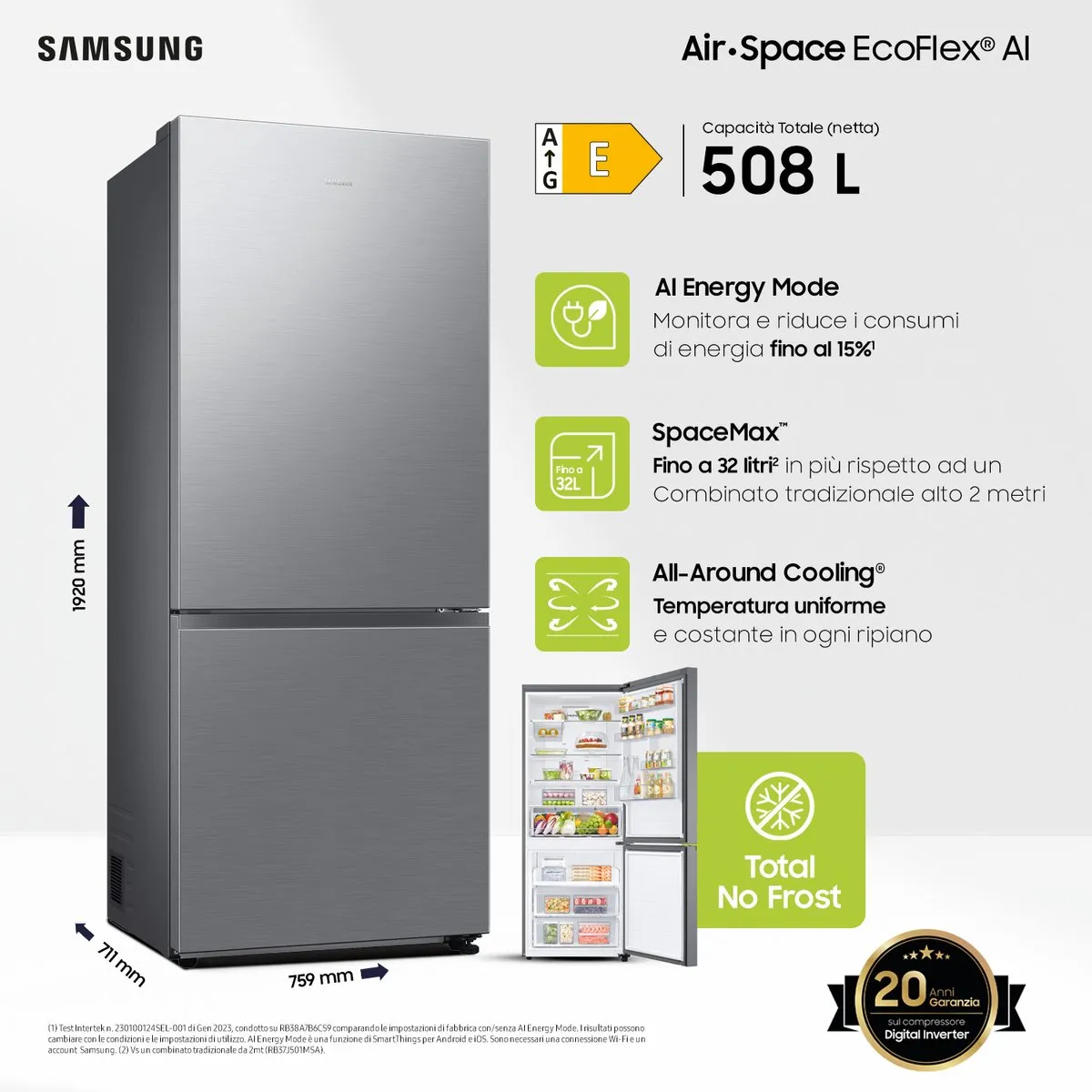 Samsung RB50DG602ES9 Vrijstaand Koelkast 508L - Roestvrijstaal