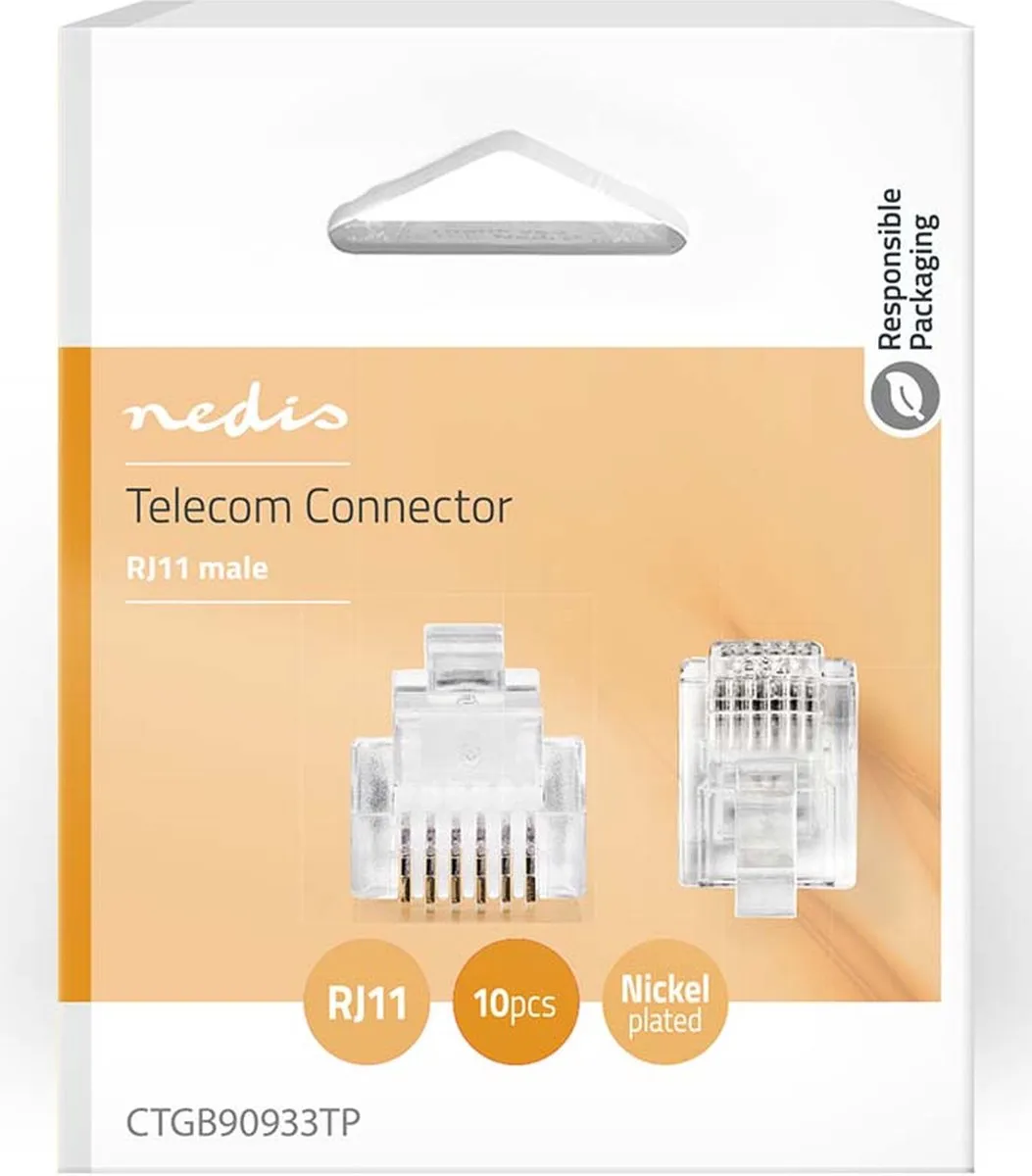 Nedis CTGB90933TP Telecom-Connector RJ12 - 10 Stuks - Goud Verguld