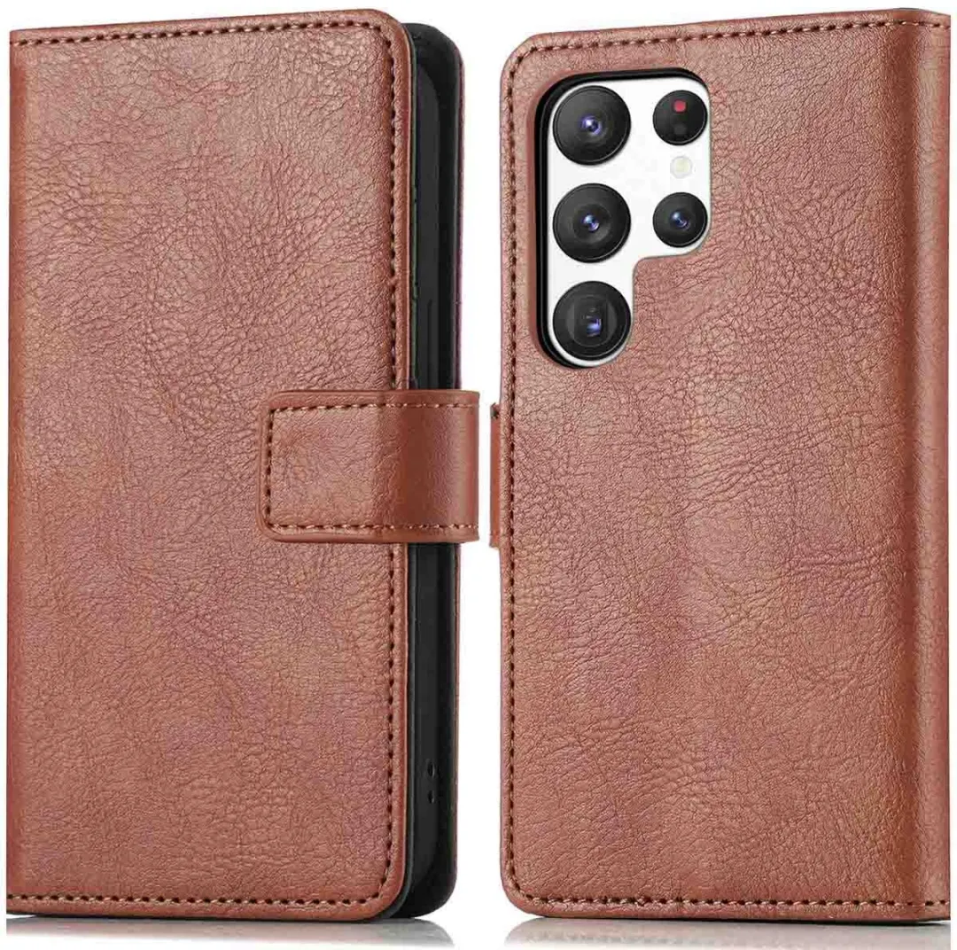 imoshiion Hoesje Samsung Galaxy S23 Ultra - 3 Pasjes - Bruin