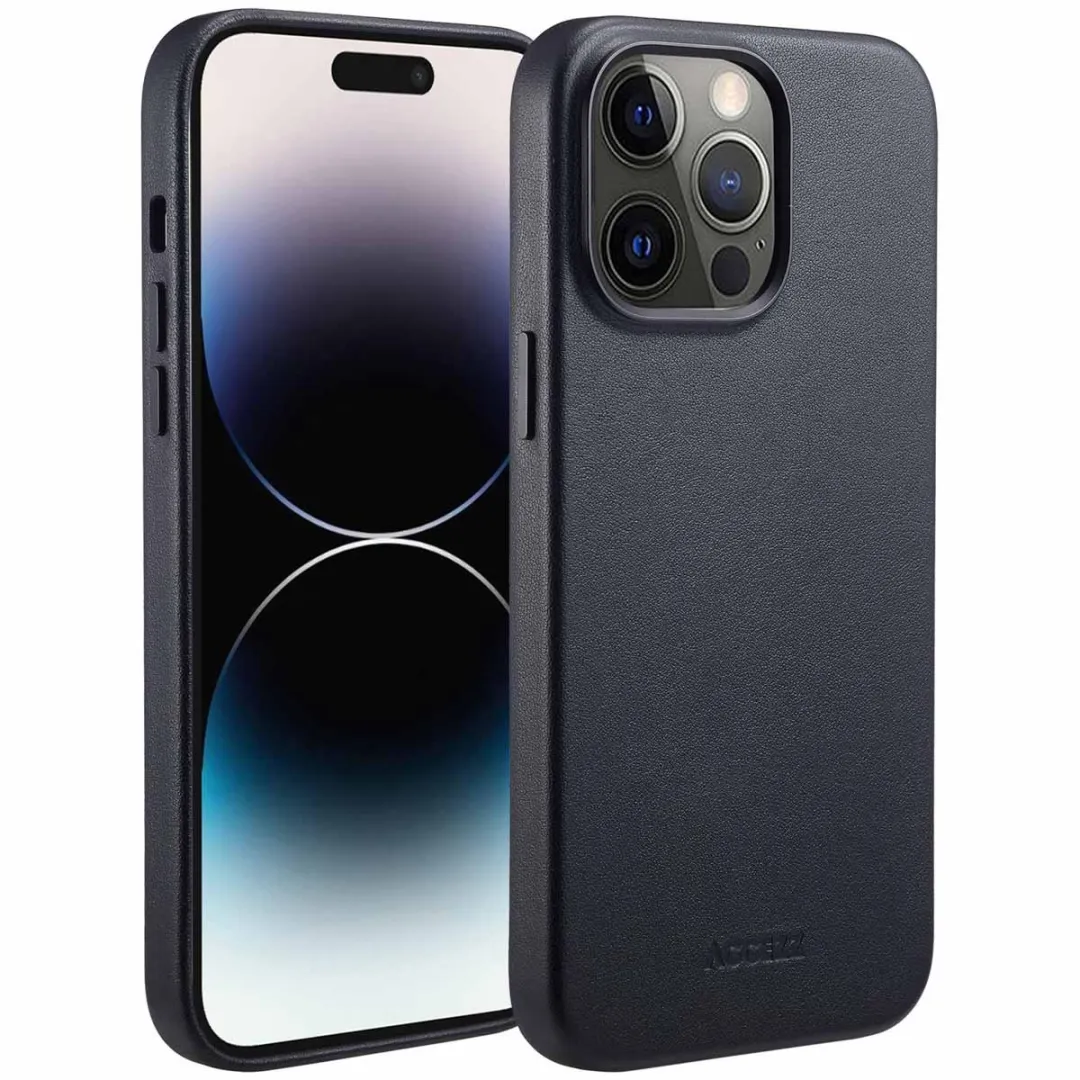 Accezz Hoesje iPhone 14 Pro Max - MagSafe Leather Black - 2 Pasjes