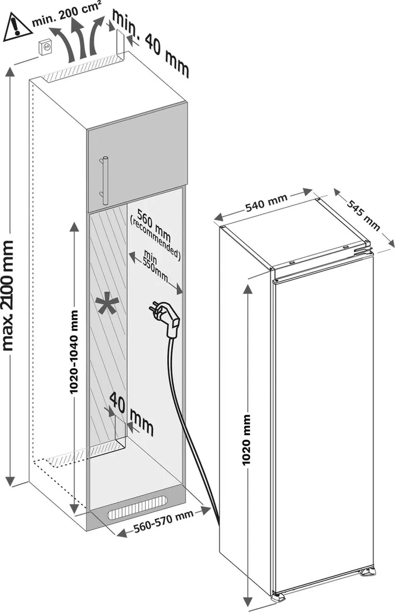 Inventum IKK1022S Inbouw Koelkast 139L - Wit