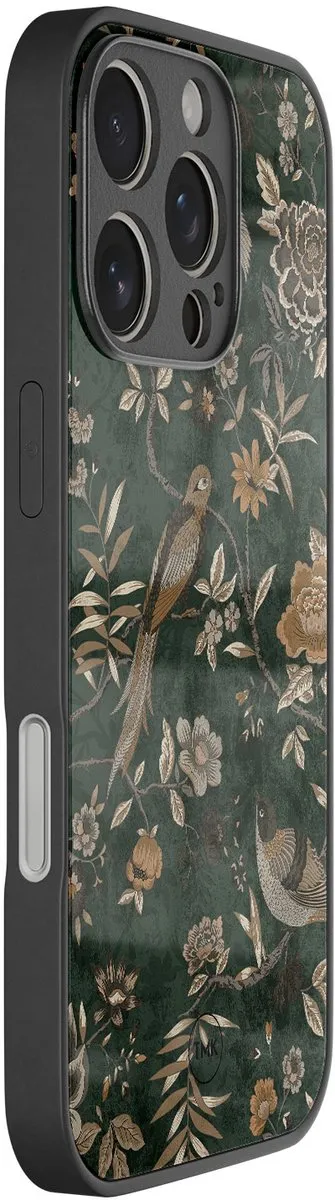 Casevibes iPhone 16 Pro Hoesje - Groen Khaki Golden Flowers