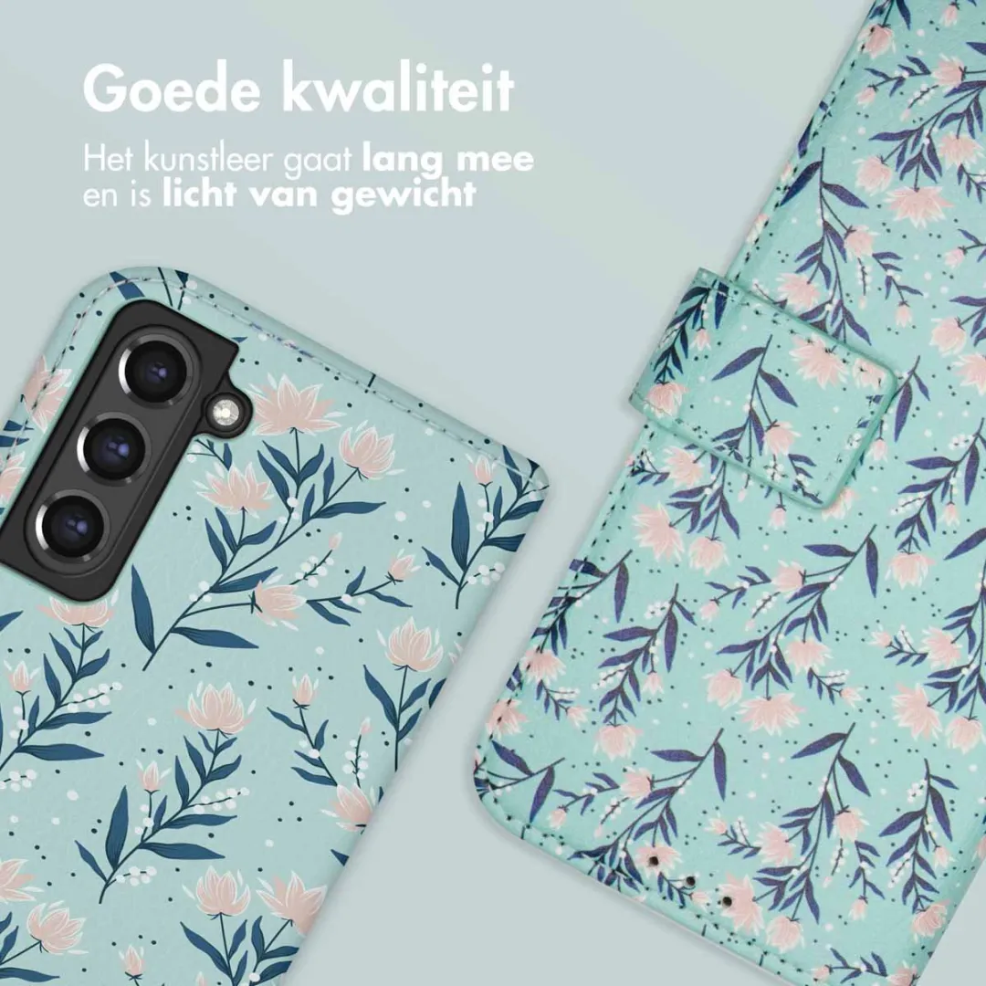 Imoshion Samsung Galaxy S21 FE Hoesje - Blue Flowers - 3 Pasjes