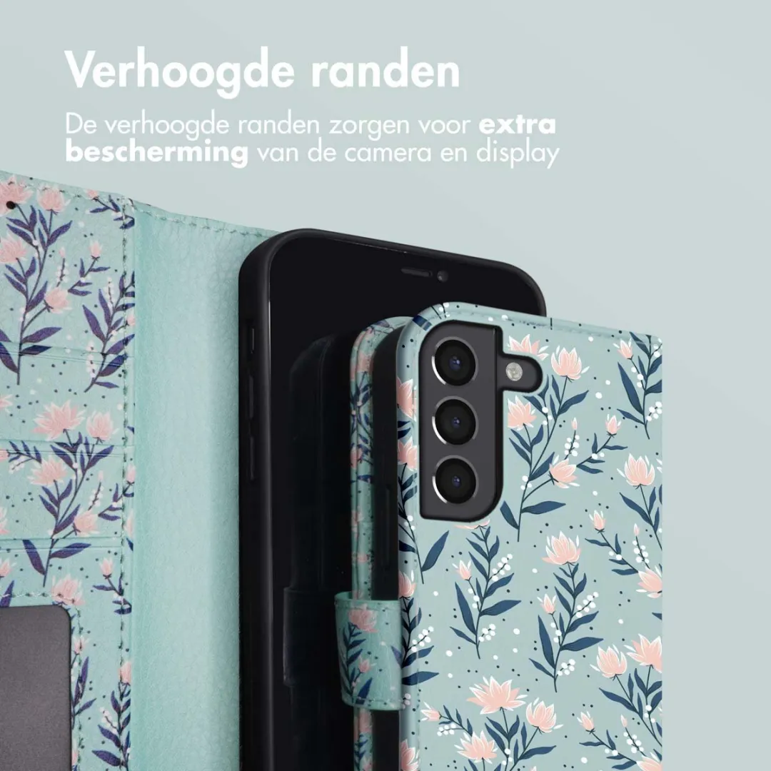 Imoshion Samsung Galaxy S21 FE Hoesje - Blue Flowers - 3 Pasjes