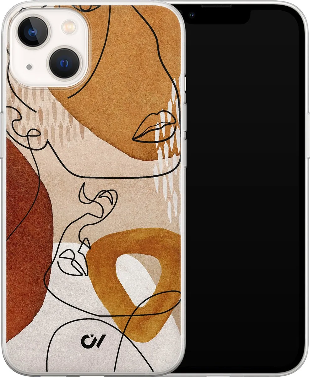 Casevibes iPhone 13 Hoesje A/13/UV/043 - Bruin Abstract Shape Faces