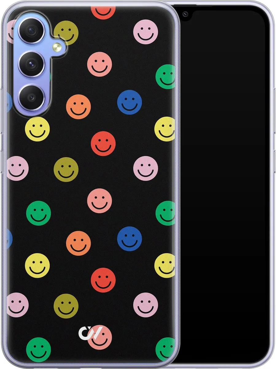 Casevibes Samsung Galaxy A34 Hoesje - Retro Smileys - Zwart - S/A34/UV/054