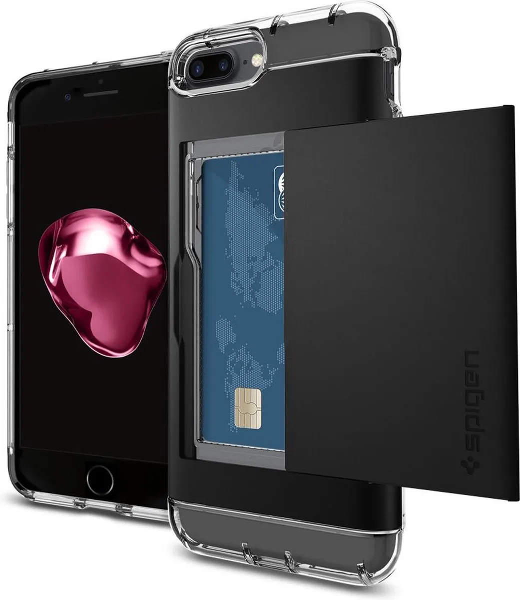 Spigen Crystal Wallet i7P19043301 iPhone 8 Plus/7 Plus Hoesje - 2 Pasjes - Zwart