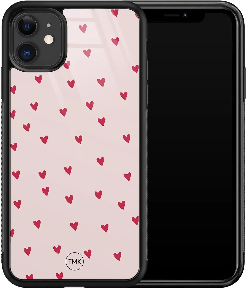 Casevibes iPhone 11 Hoesje Roze - Cute Hearts Print