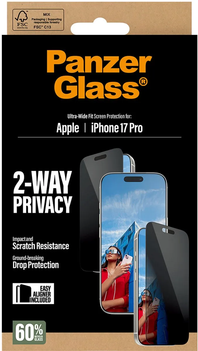 PanzerGlass PG25586 Screenprotector iPhone 17 Pro - Privacy - Zwart - afbeelding 6 van 6
