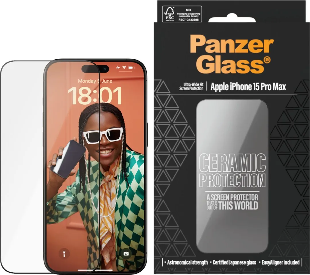 PanzerGlass iPhone 15 Pro Max Schermbeschermer Ceramic Ultra-Wide - Transparant