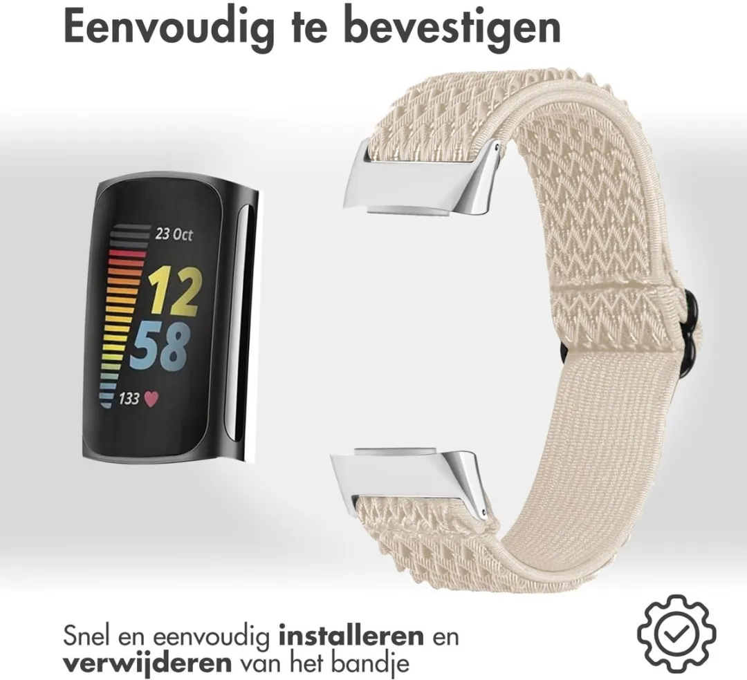 Imoshion Elastisch Nylon Bandje Fitbit Charge 5 - Beige