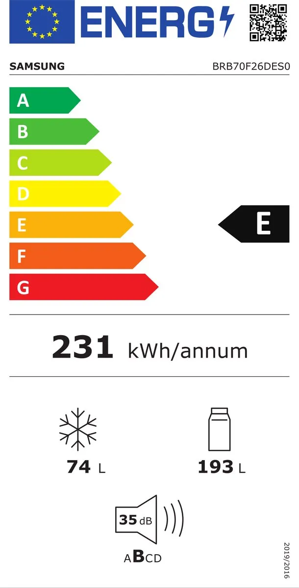 Samsung BRB70F26DES0 Koelkast - 267L - Inbouw - Wit