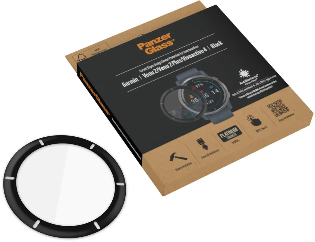 PanzerGlass Garmin Venu 2/Venu 2 Plus/Vivoactive 4 Schermbeschermer - Antibacterieel - Transparant - afbeelding 5 van 6