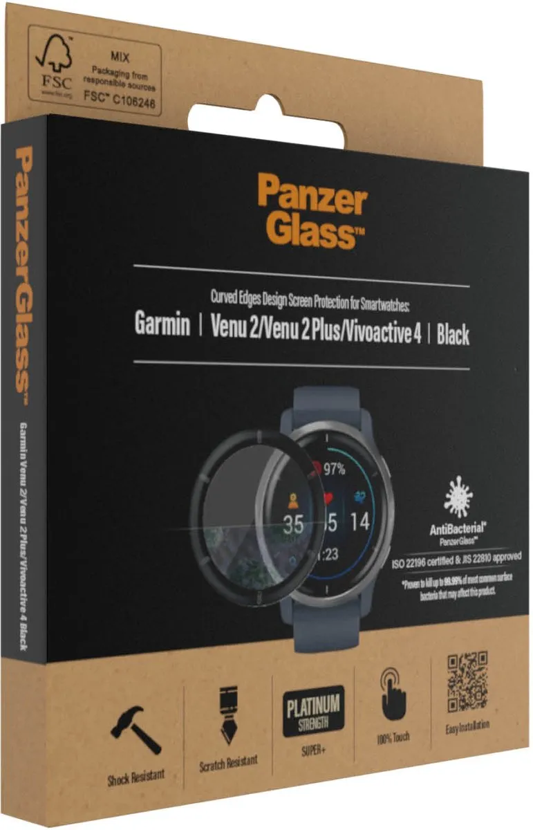 PanzerGlass Garmin Venu 2/Venu 2 Plus/Vivoactive 4 Schermbeschermer - Antibacterieel - Transparant - afbeelding 6 van 6