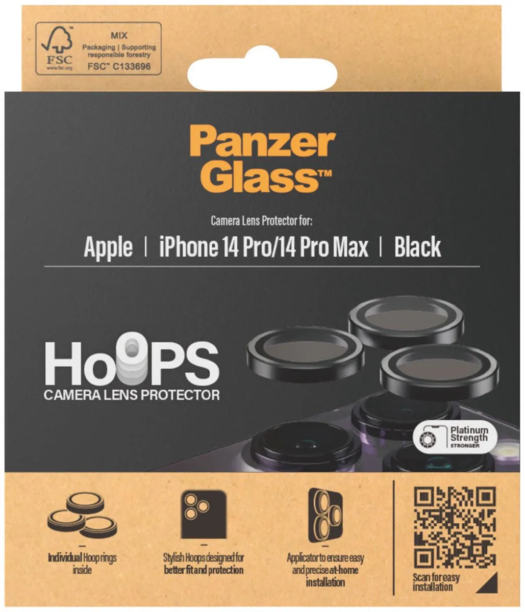 PanzerGlass Screenprotector geschikt voor Apple iPhone 14 Pro Max Glazen | PanzerGlass Hoops Camera Lens Protector - Case Friendly