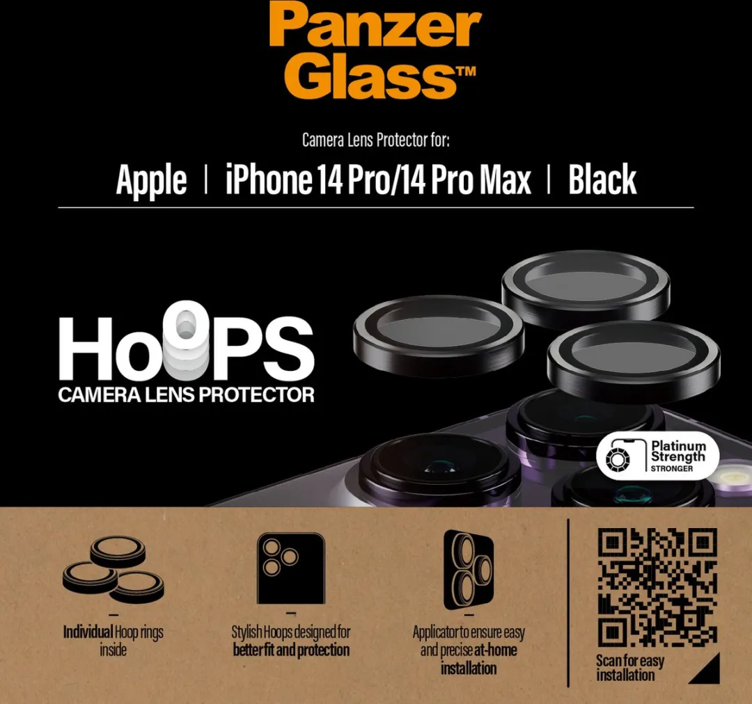 PanzerGlass Screenprotector geschikt voor Apple iPhone 14 Pro Max Glazen | PanzerGlass Hoops Camera Lens Protector - Case Friendly