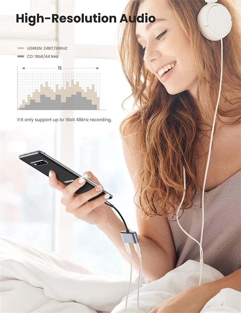 UGREEN 60164 USB-C naar USB-C & 3.5mm Jack Audio Adapter met DAC - Zwart