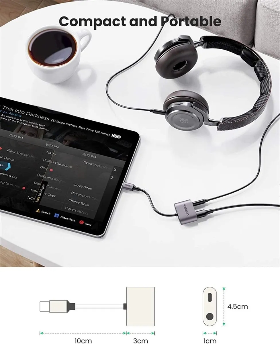 UGREEN 60164 USB-C naar USB-C & 3.5mm Jack Audio Adapter met DAC - Zwart