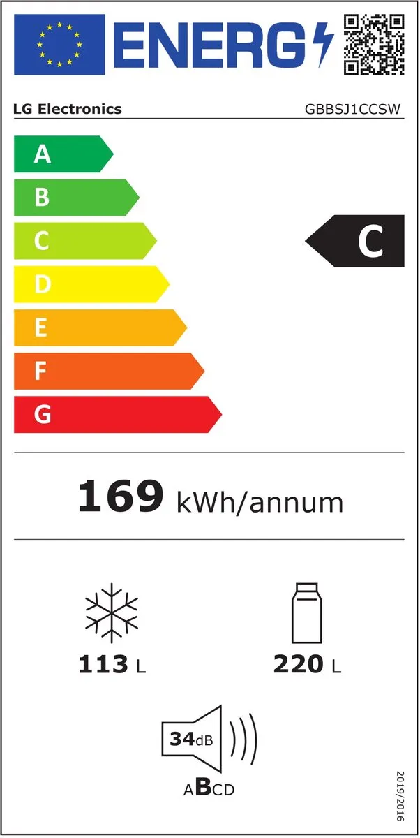 LG GBBSJ1CCSW Koel-vriescombinatie 465L - Wit