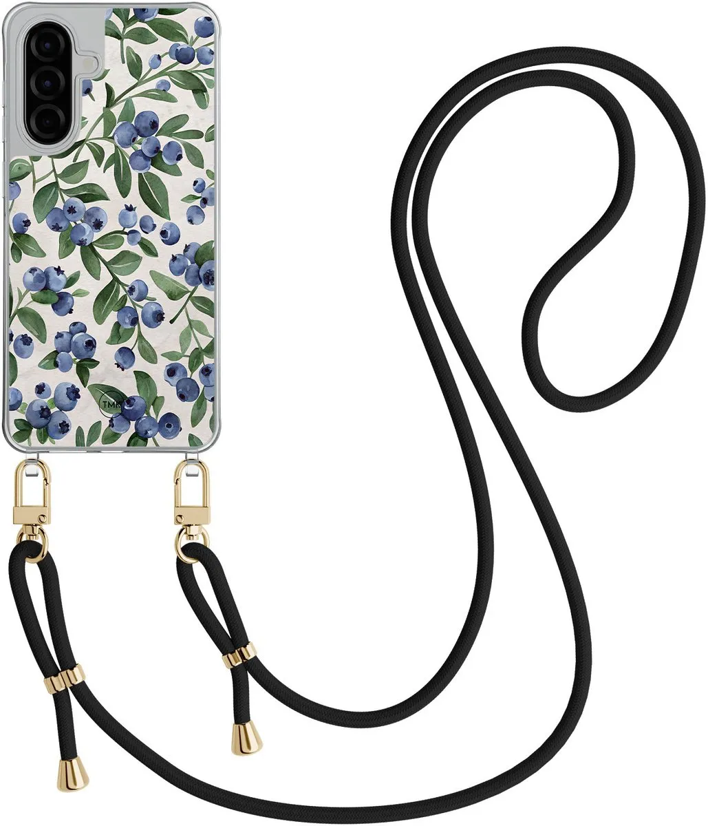 Casevibes A57 Crossbody Hoesje - Blauw - Blueberries Print - Incl. Zwart Koord