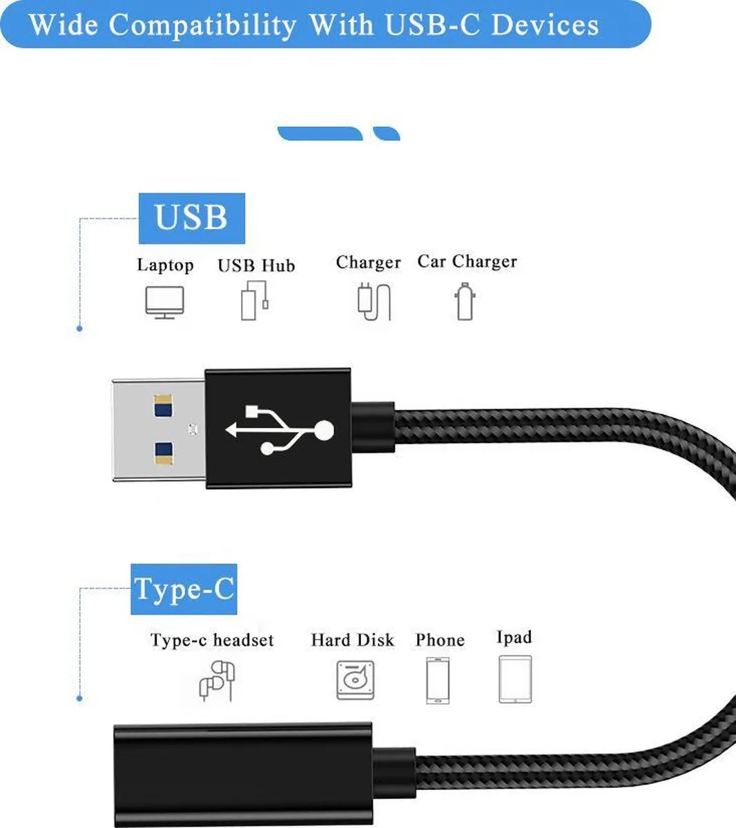 NÖRDIC C-OTG6 USB-C naar OTG USB-A Adapter 50cm - Zwart