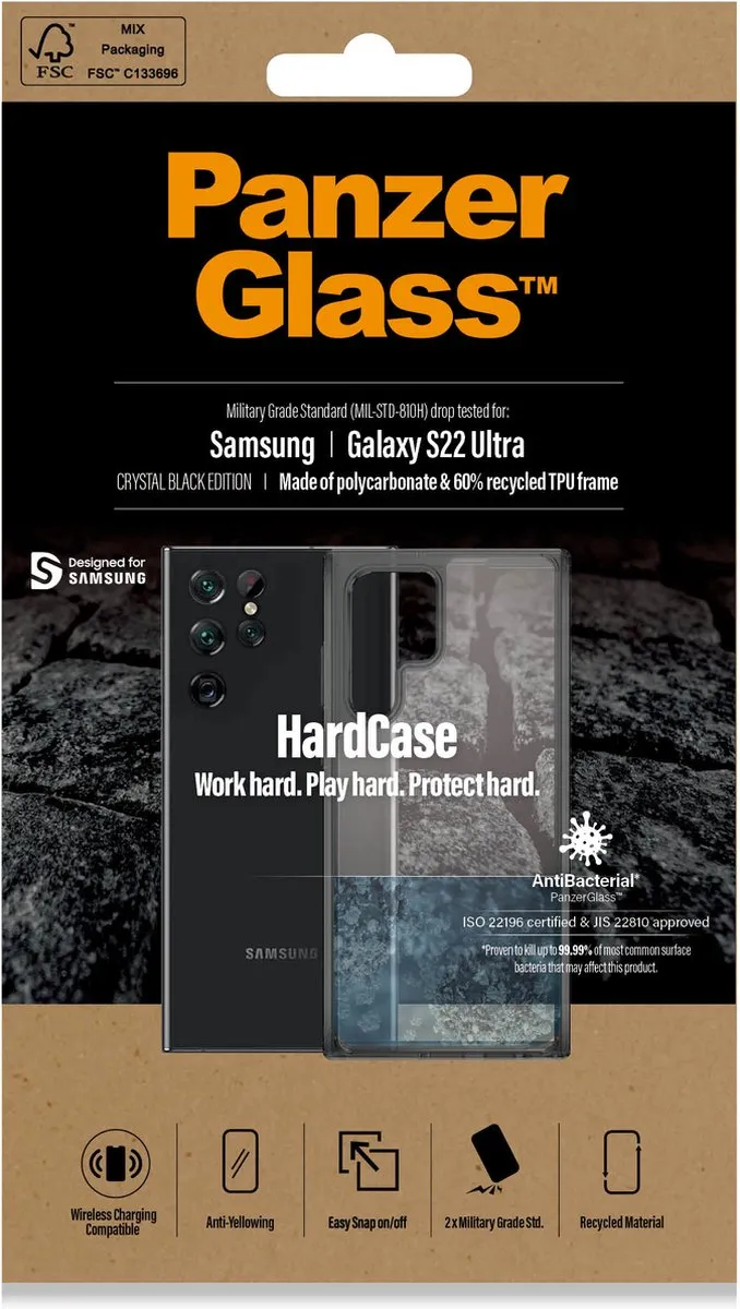 PanzerGlass HardCase Samsung Galaxy S22 Ultra - Transparant Zwart